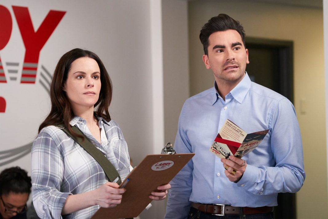 SCHITT'S CREEK, from left: Emily Hampshire, Daniel Levy, 